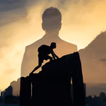 A man climbing a mountain