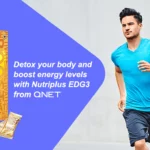 A strong young man running outdoors with Nutriplus EDG3 in the frame