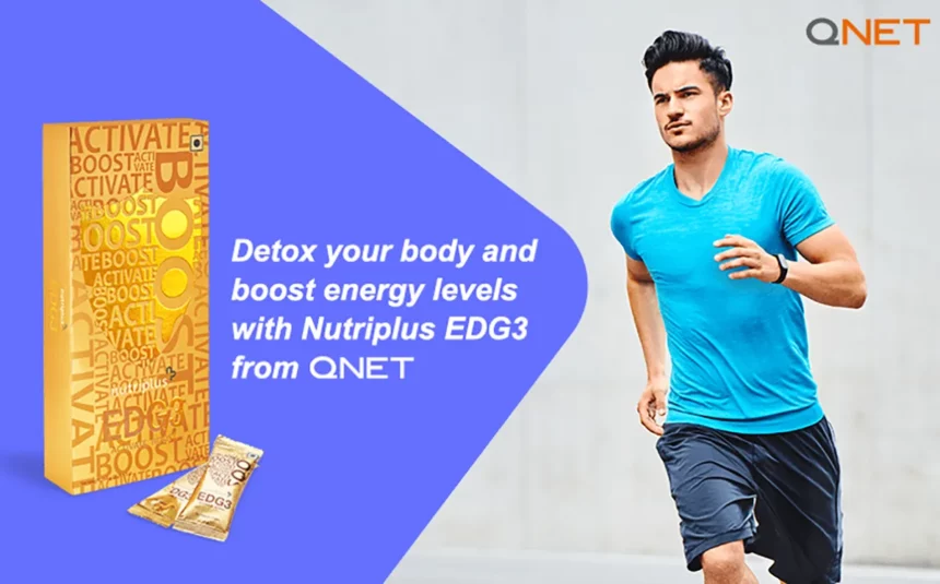 A strong young man running outdoors with Nutriplus EDG3 in the frame