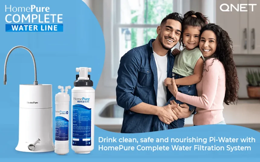 A happy family at home with HomePure-Nova-Complete Water Filtration System in the frame