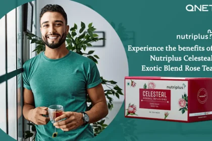 A young healthy man with Nutriplus Celesteal Exotic Blend Rose Tea in the frame