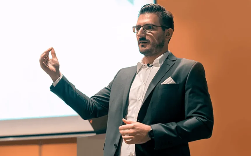An entrepreneur giving presentation