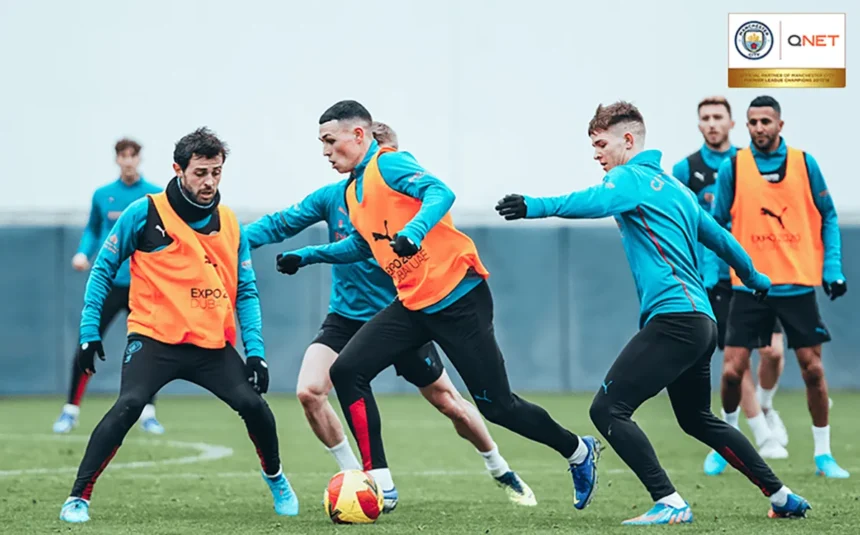 Mancity players training before a game