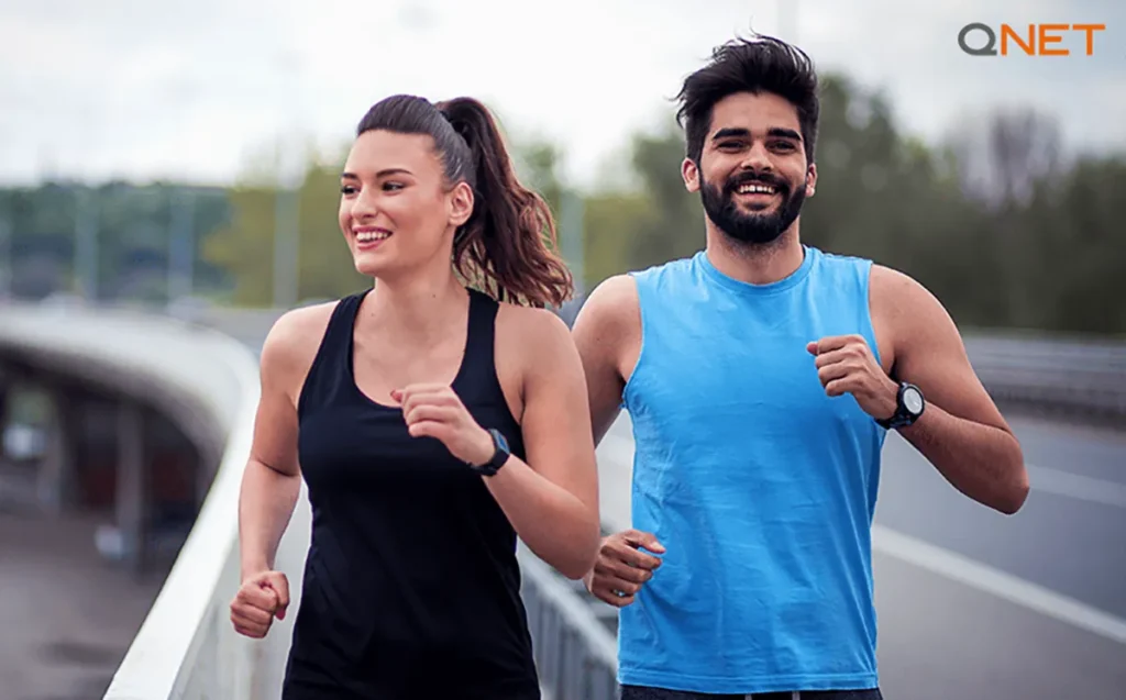 A healthy couple running outdoors after consuming Nutriplus health supplements