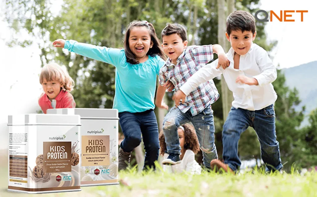 Kids playing with Nutriplus Kids Protein in the image