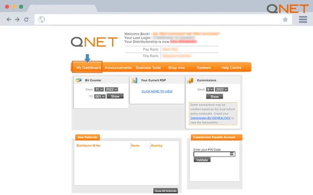 QNET Virtual Office – My Dashboard