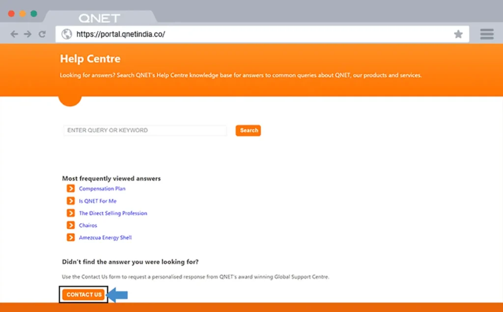 The ‘Help Centre’ page in the QNET Virtual Office