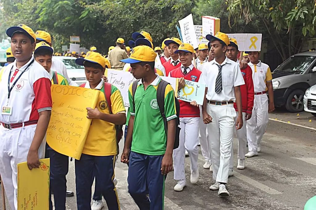 Children marching for cancer awareness