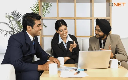 three direct sellers business meeting office