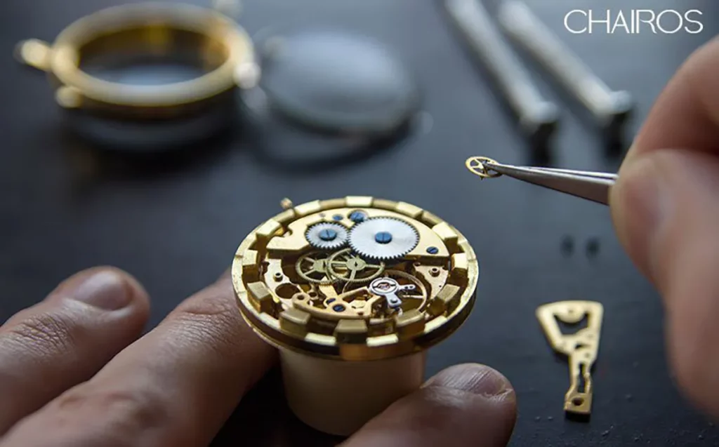 A close-up shot of the CHAIROS watch movement