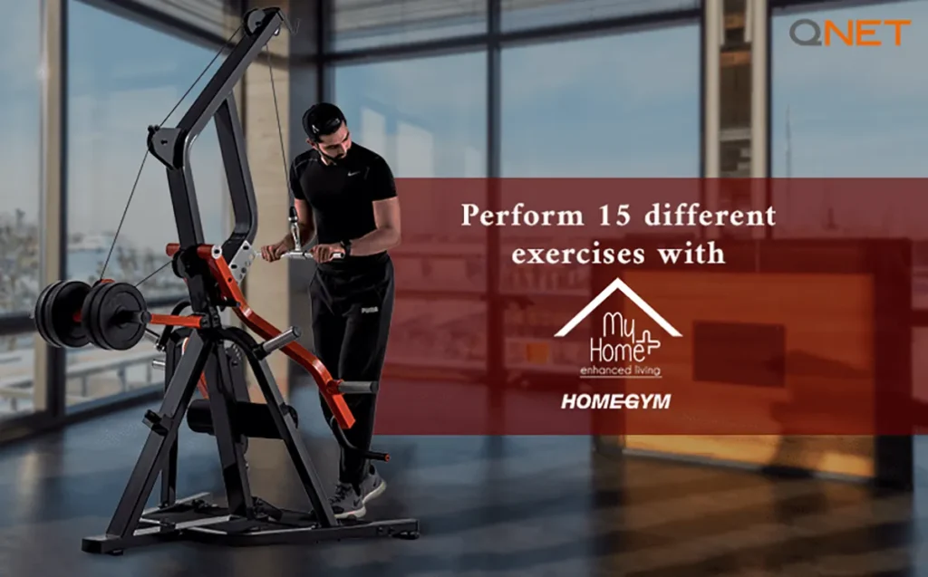 A healthy man working out with MyHomePlus HomeGym by QNET