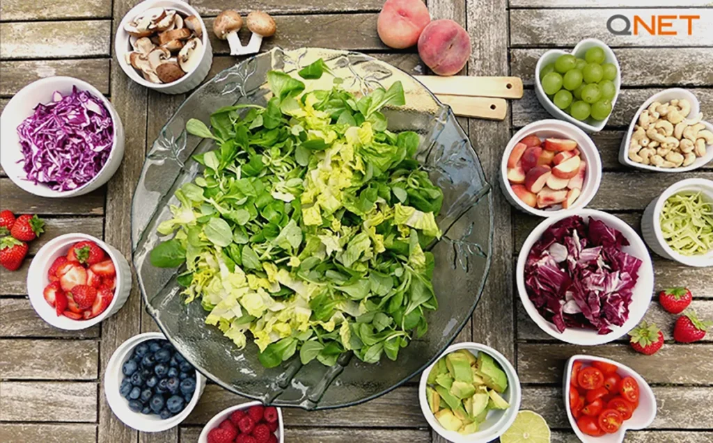 A plate of healthy food items