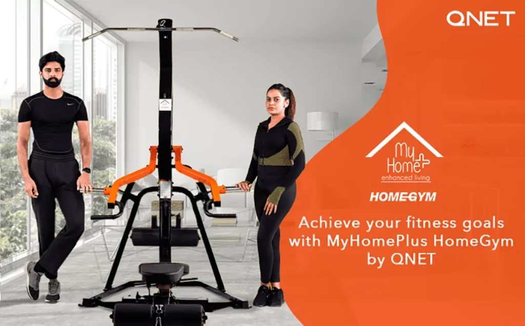 A young man and a woman standing next to the MyHomePlus HomeGym