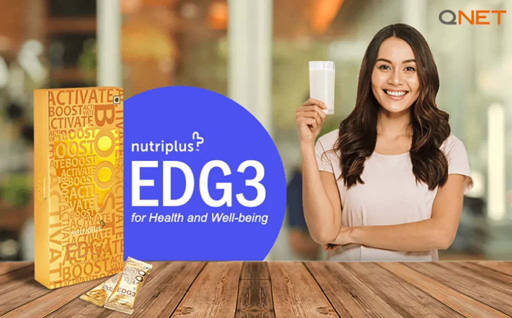 A young woman drinking a glass of Nutriplus EDG3 for boosting energy levels
