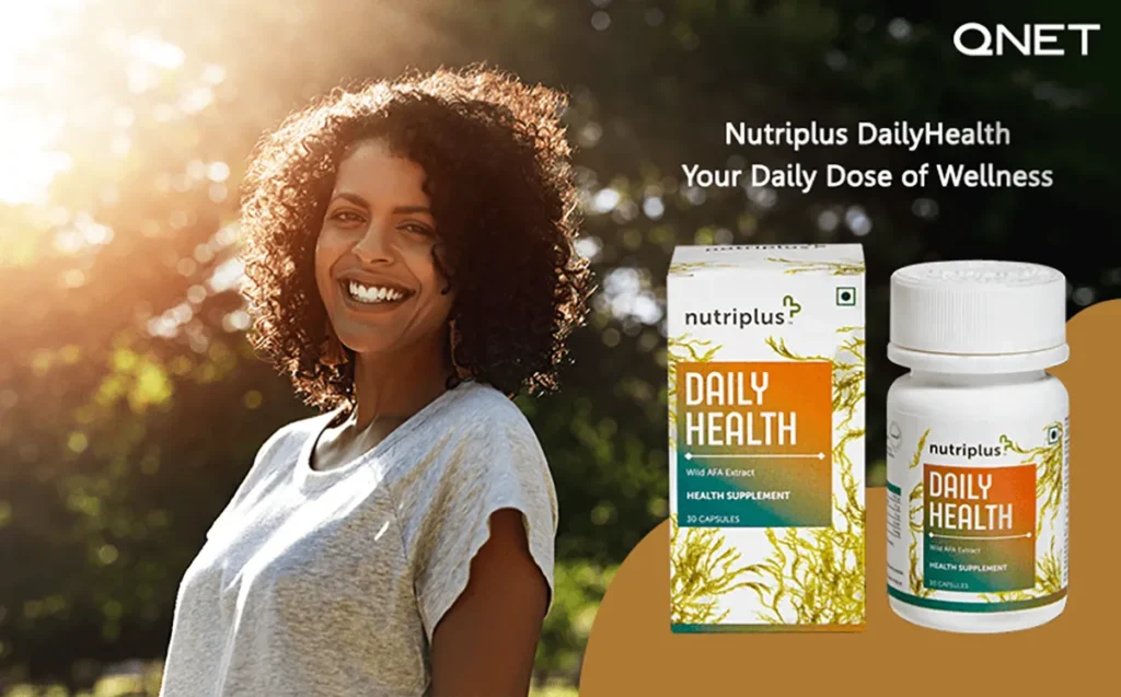 A young woman in a park after experiencing the health benefits of Nutriplus DailyHealth