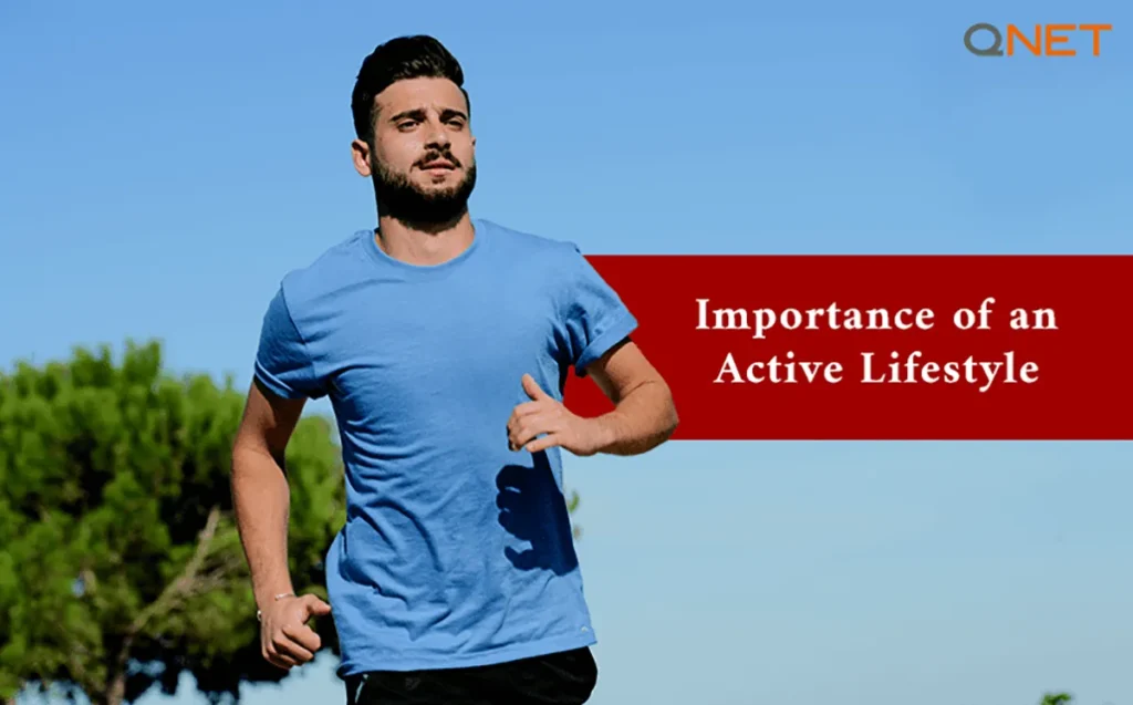 An active man jogging outdoors while adopting an active lifestyle
