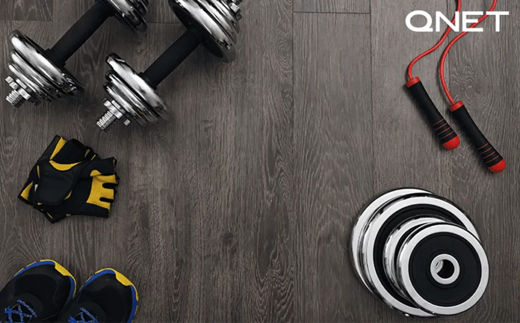 Gym equipment on the floor at home