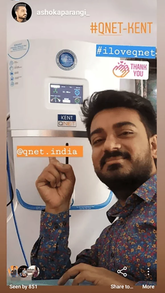 Kent QNET RO Water Purifier is best QNET product according to this participant