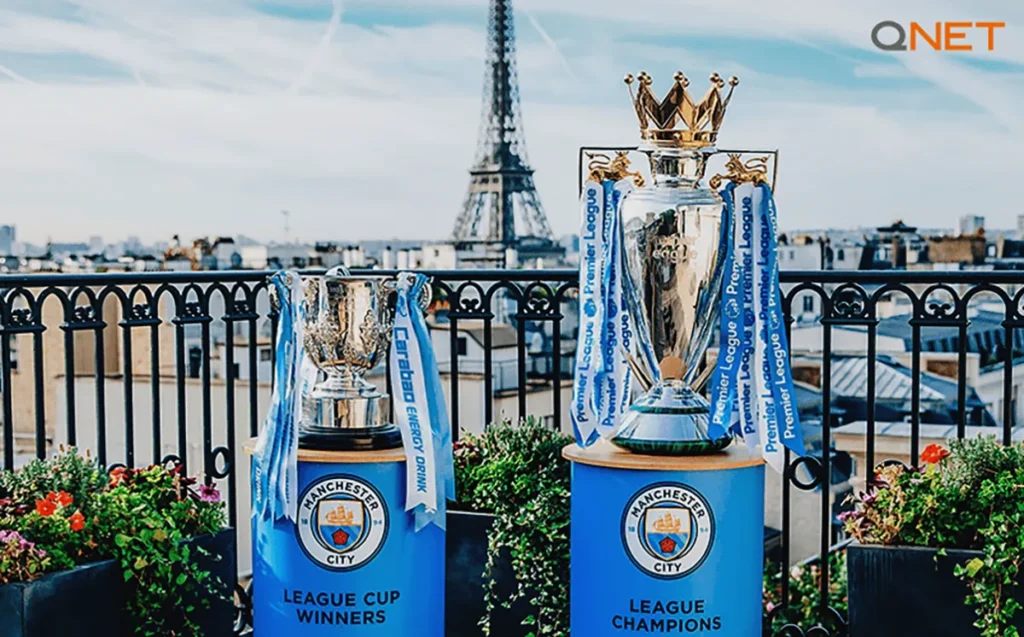 Manchester City’s Premier League and League Cup trophies