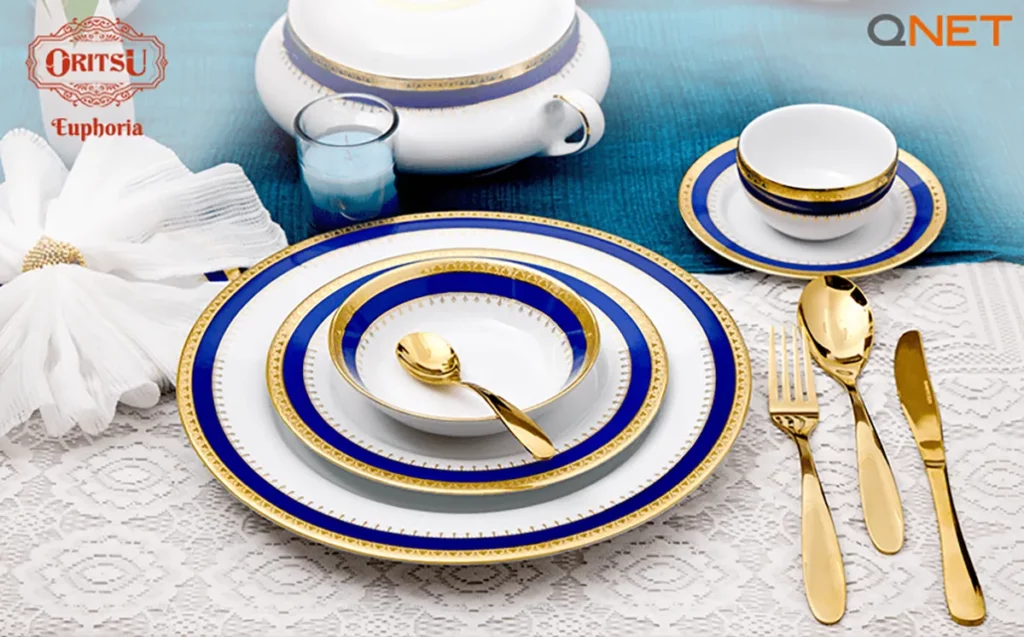 Oritsu Euphoria dinner set and tea set spread creatively on a table