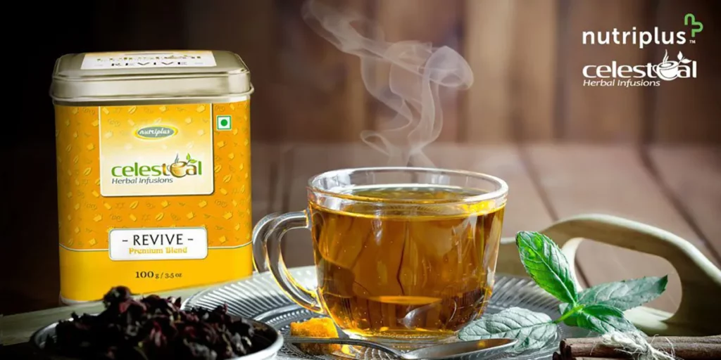 A rich blend of green tea leaves with South Indian spices such as red pepper, clove, ginger, cardamom, marigold and lavender makes up the Celesteal REVIVE.