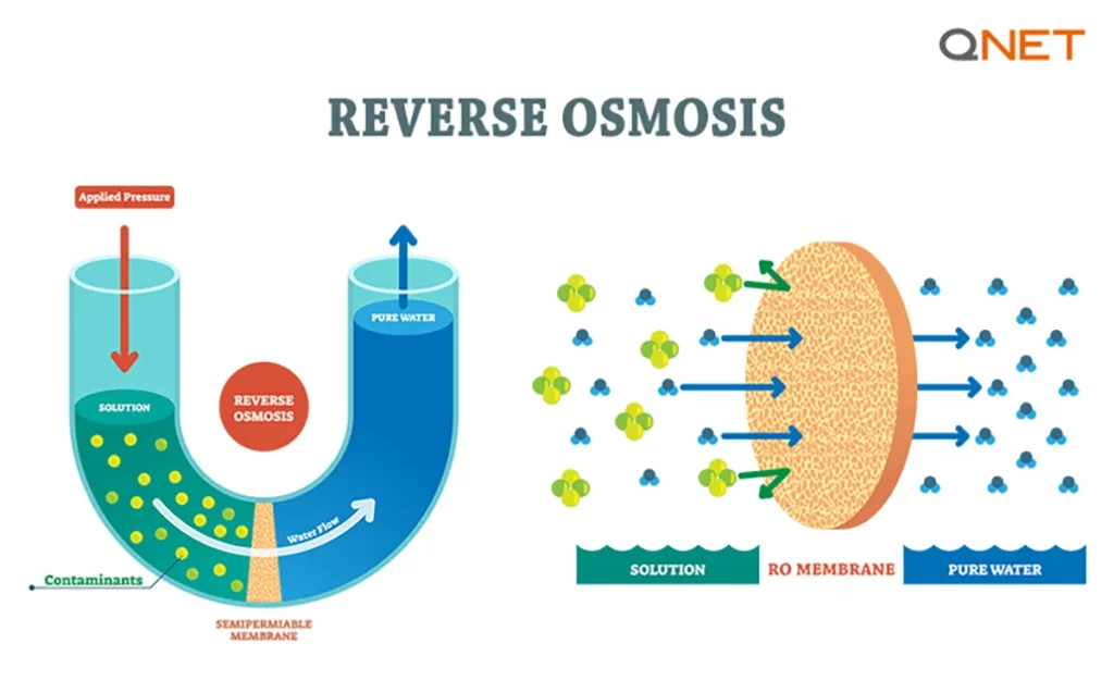 Reverse Osmosis RO filters purification in a water purifier