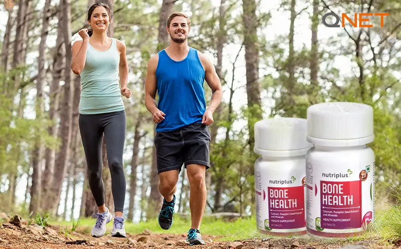 Young Couple Running in a Park with Nutriplus Bone Health in Frame