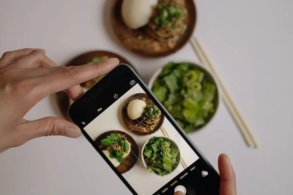 World Photography Day: High angle image of food on a smartphone