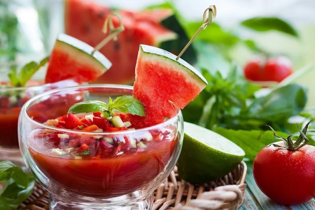 Drinking Water: Watermelon juice, tomatoes and cucumber pieces