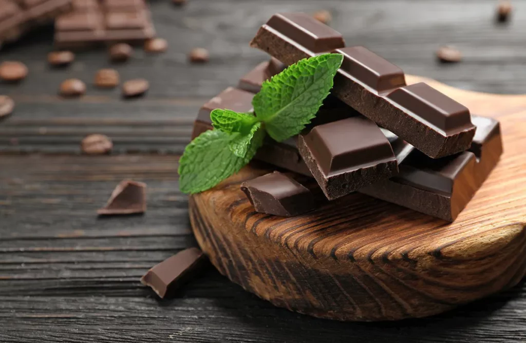 Immunity-boosting foods: dark chocolate on a board