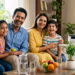 Healthy family enjoying a wellness-focused lifestyle at home with clean air, safe water, and holistic living solutions