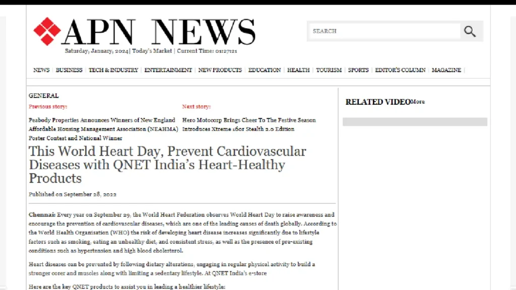 APN News, features QNET India’s heart-healthy products on World Heart Day