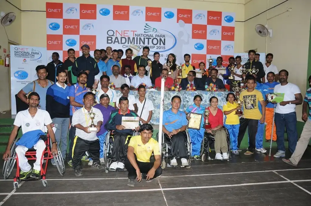 Participants and winners at the National Para Badminton Championship by QNET India 