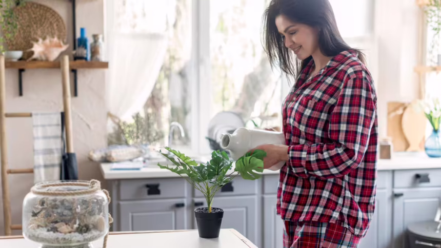 A visual illustrating how reverse osmosis (RO) reject water can be reused in everyday household activities like watering plants
